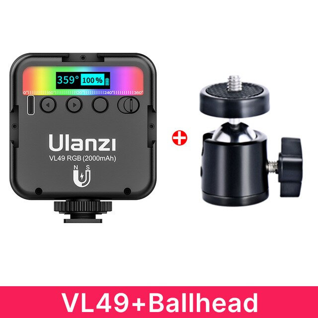 Ulanzi  vl49 himmennettävä rgb led videovalo lamppu päivitetty versio monivärinen puhelin kamera led lamppu valokuvaus studio valaistus vlogi: Pallopää