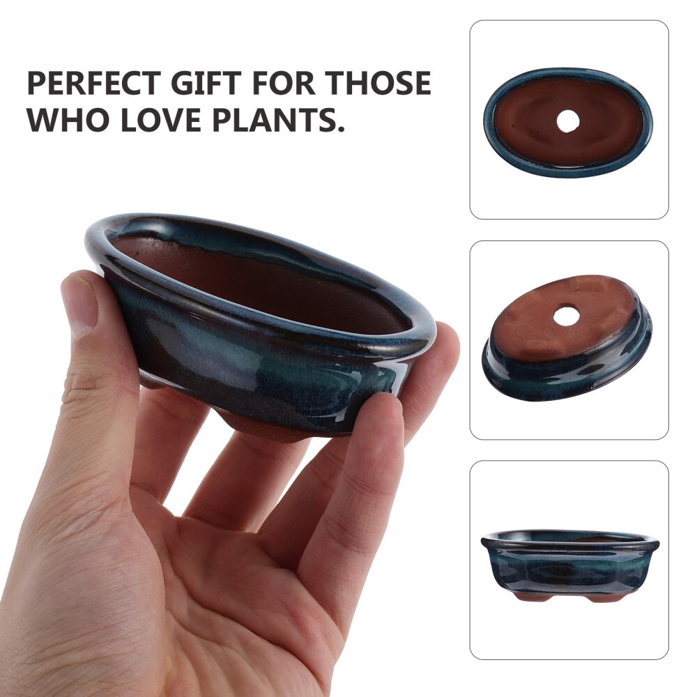 2pcs Chinese Style Bonsai Flowerpot Ceramic Craft Plant Pot Planter Home Decor Glazed Planter Ornament
