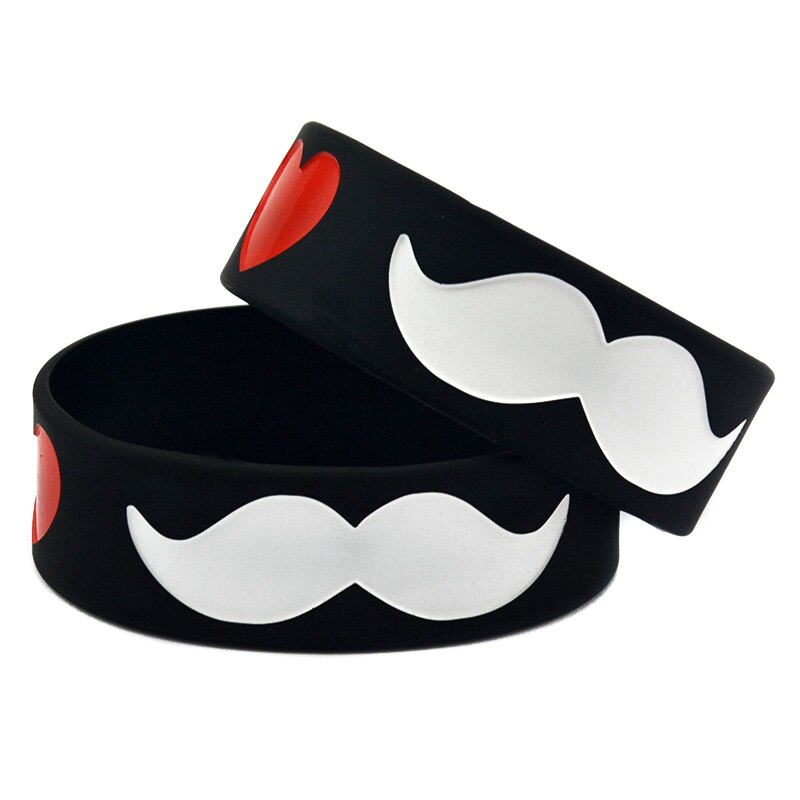 OBH 25PCS I Love Moustache Silicone Rubber Wristband 1 Inch Wide Black and White