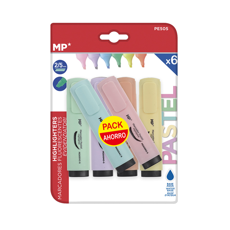 MP® Pack 6 Subrayadores Colores de Pastel Rotuladores Marcadores Resaltadores Punta Biselada Suaves Material Escolar Niños Estudiantes Suministros Accesorios Dibujo Pintura Trabajo Escuela Oficina Papelería: Default Title