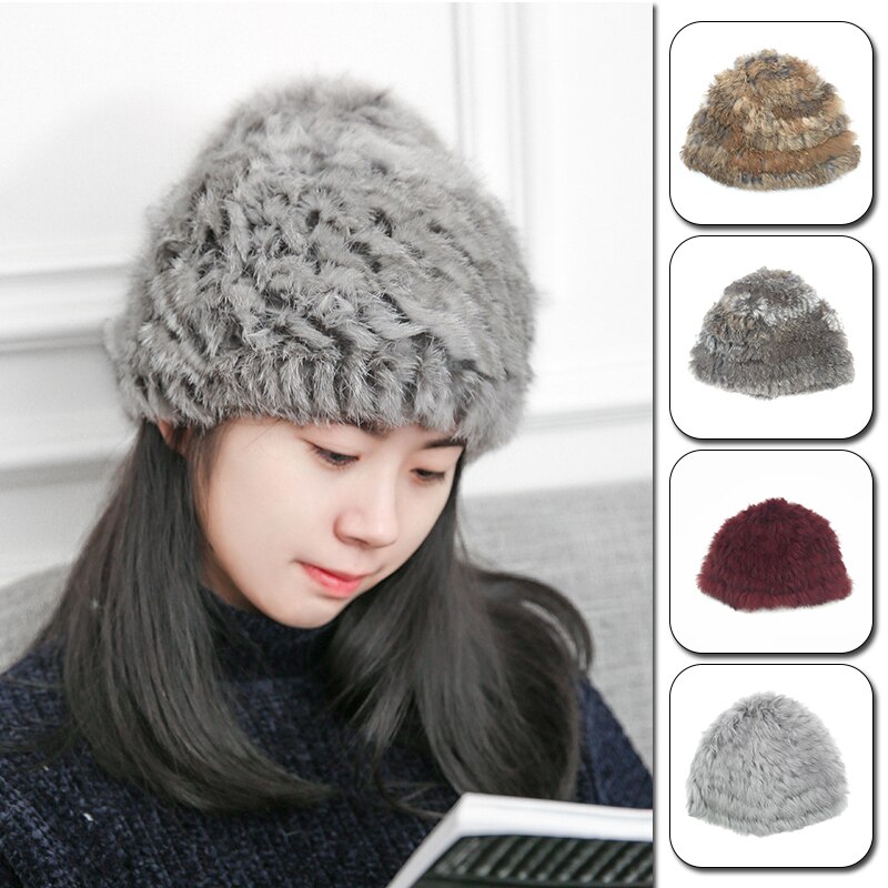 Luxury Girls Outdoor Winter Faux Fur Knitted Beanies Hats Woolen Fluffy Thick Warm Caps Women Fur Hats
