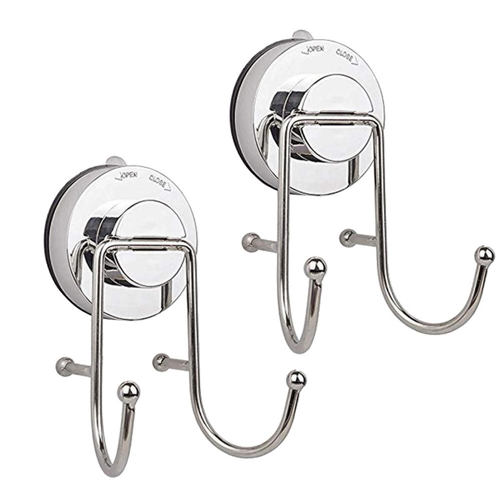 2 Stuks Badkamer Accessoires Vacuüm Zuignap Zilveren Haak Houder Organizer Keuken Handdoekenrek Hanger Opslag