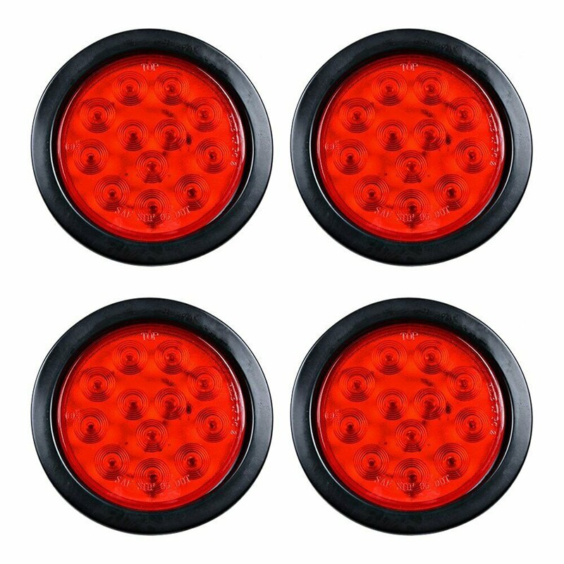 4Pcs 4Inch Round 12 Red Led Trailer Tail Lights Truck Stop Brake Lamp with Grommet