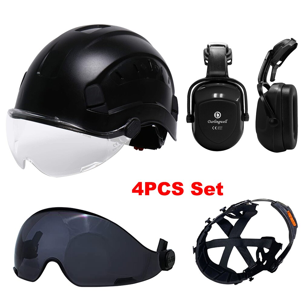 Veiligheid Helm Met Bril Oorbeschermer Voering Set Bouw Hard Hoed Abs Beschermende Motorhelmen Werk Cap Outdoor