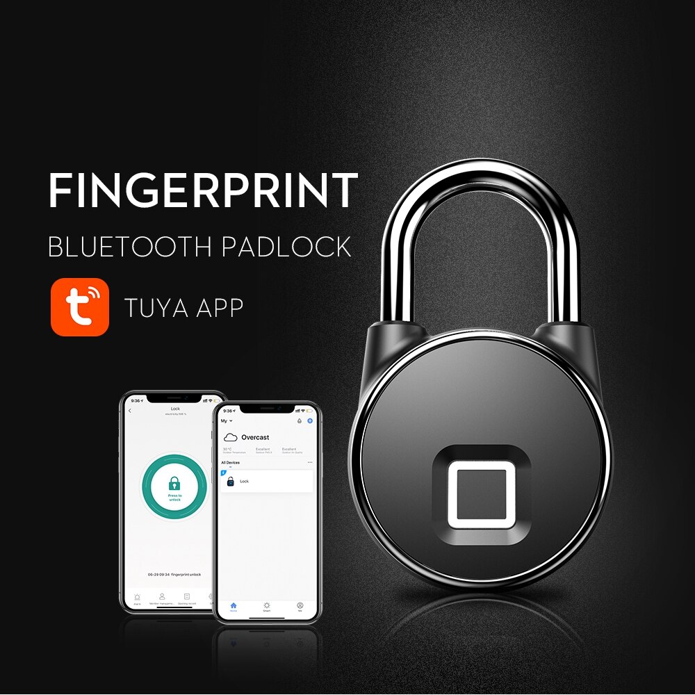 Tuya-cerradura inteligente con huella dactilar para el hogar, dispositivo de cierre de puerta con Bluetooth y huella dactilar, resistente al agua IP65, recargable por USB, de seguridad sin llave