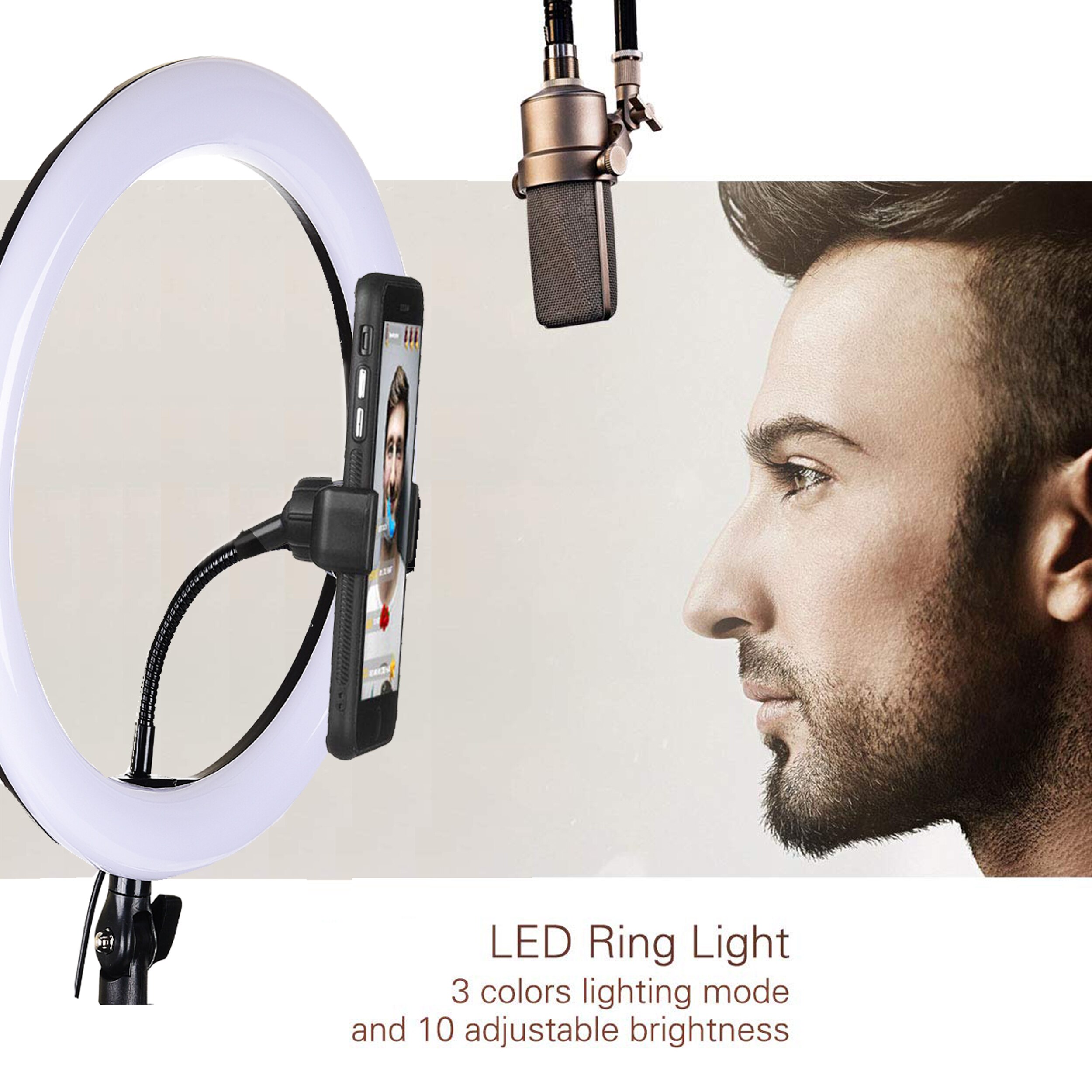 LED Ring Light with Bluetooth 10''/6'' Dimmable Kit 3200-5600K 55CM Tripod for Tik Tok Vlog Video Shooting Portrait