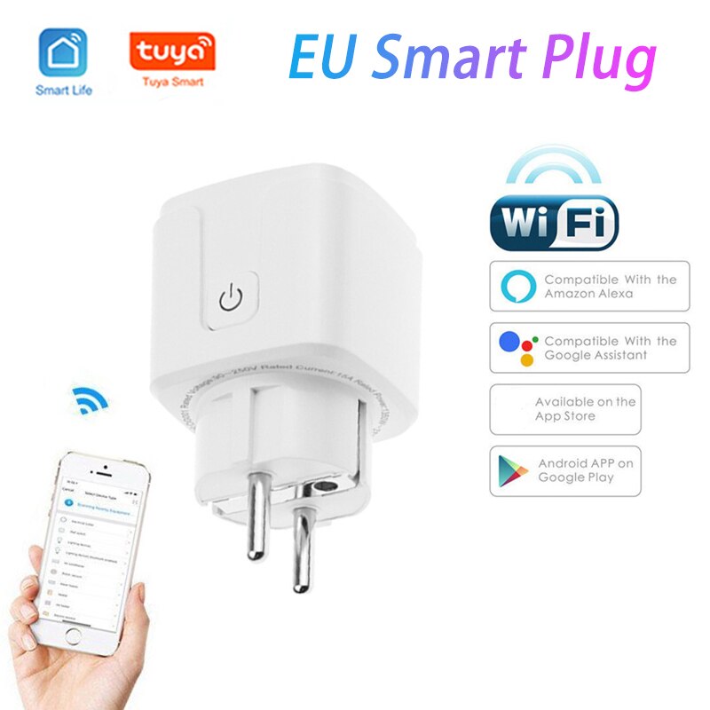 Tuya Smart Life EU WiFi Smart Plug 16A Wireless Remote Voice Control Power Monitor Timer Socket For Google Home Alexa Smart Home