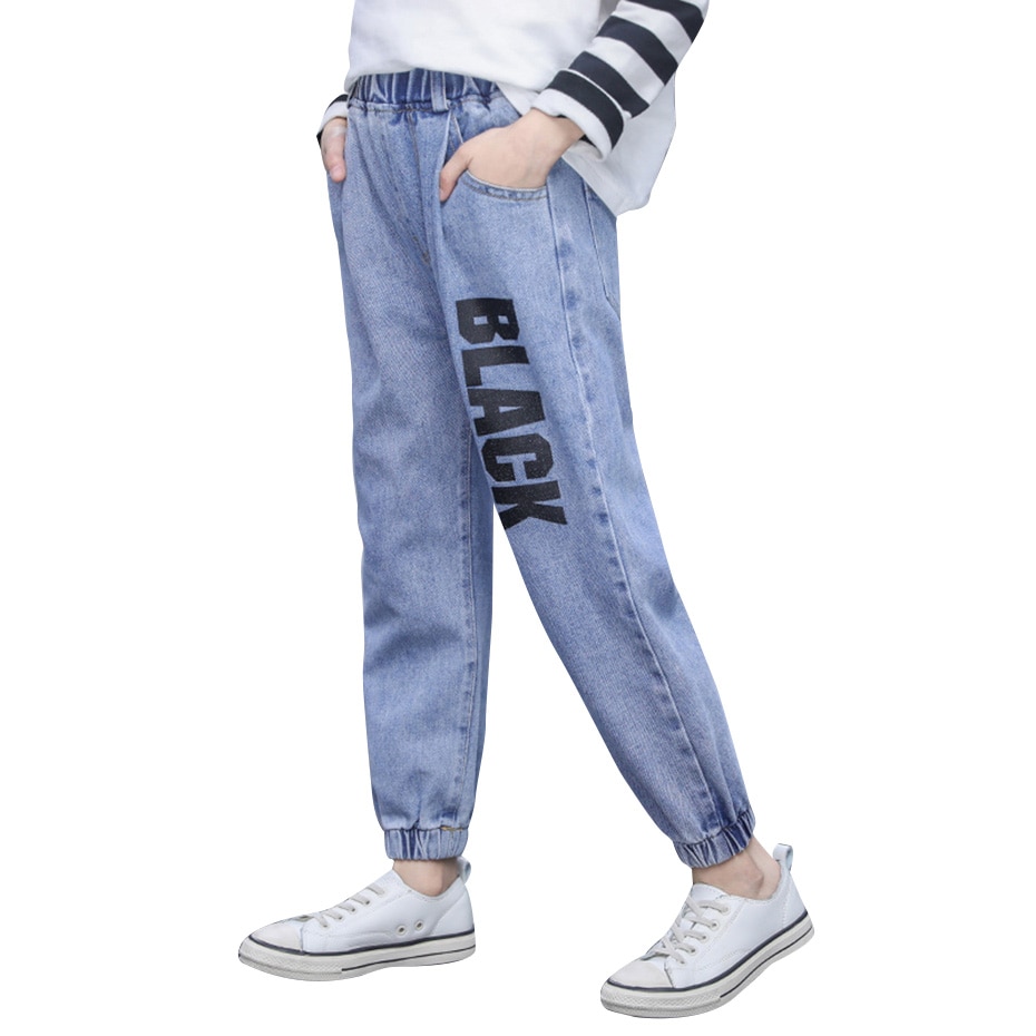 Jeans jente bokstavmønster jeans barn jente fritidsstil barn jeans vår høst klær for jenter 6 8 10 12 14