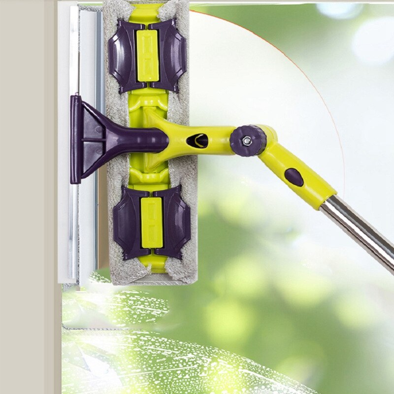 Glass Cleaning Tool Double-Sided Telescopic Rod Window Cleaner Squeegee Wiper Long Handle Rotating Head Brush Silicone Scrubbe