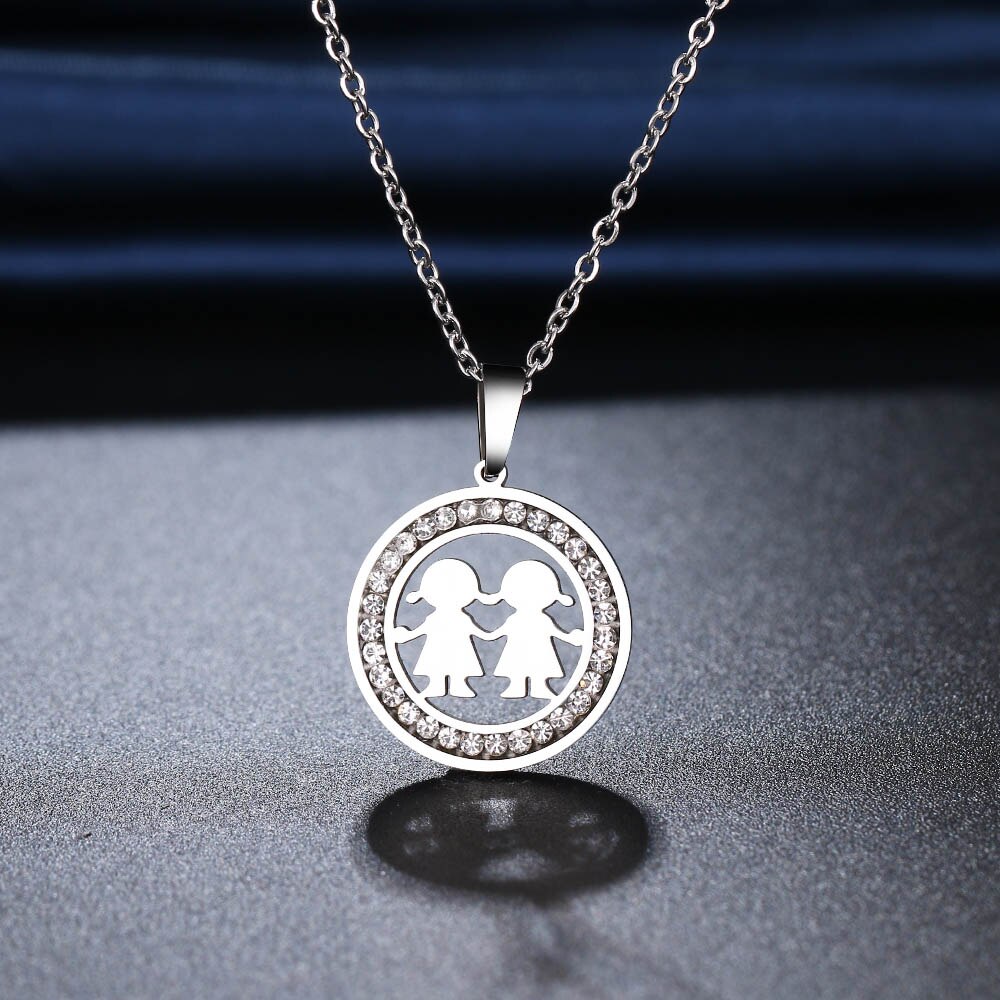 CACANA 316L Stainless Steel Necklace Crystal Rhinestone Good Sister Girl Necklaces For Women Jewelry Valentine&#39;s Day: Silver Color