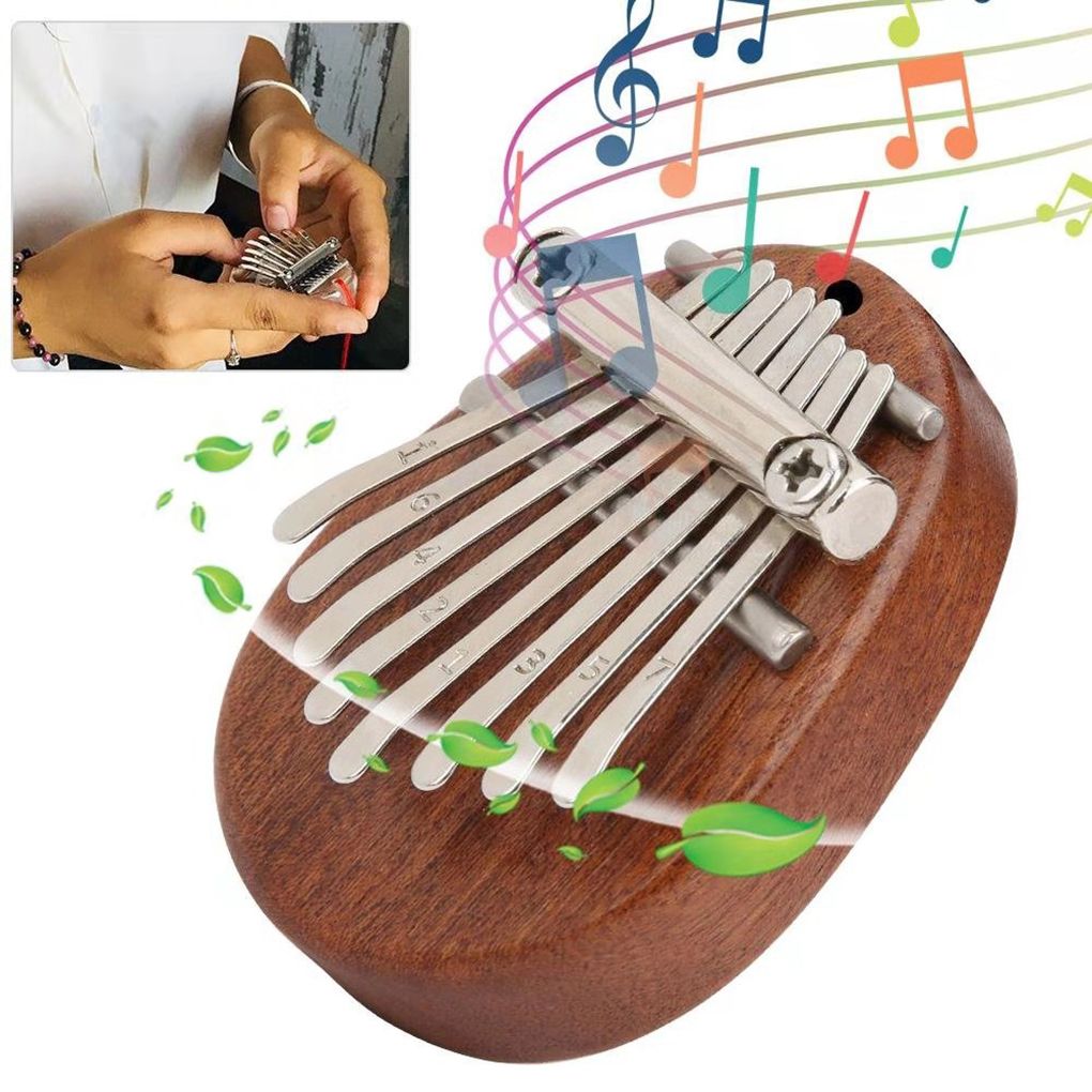 Portable Wooden Kalimba Mini 8 Metal Keys Handheld Piano Necklace Pendant Musical Instrument