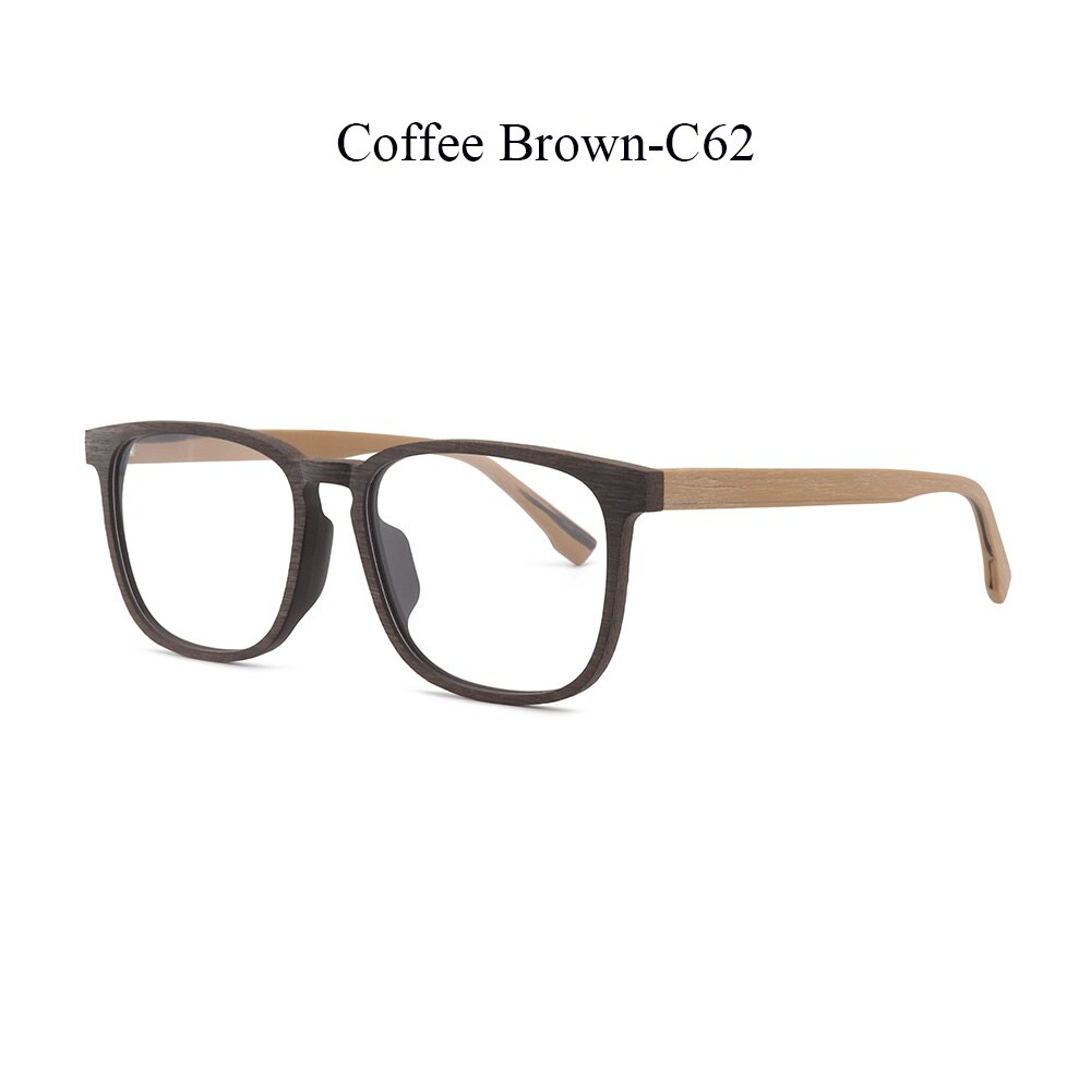 HDCRAFTER Optical Eye Glasses Frame Ultralight Square Prescription Eyeglasses Wood Frames with Clear Lens For Men Women: Coffee Brown-C62
