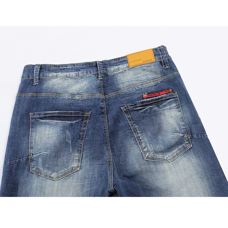 Ripped jeans til mænd stretch slim straight blue streetwear distressed hip hop herre jeans regular fit mandlige lange bukser bukser