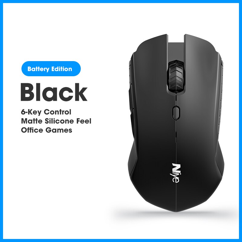 Niye Gaming Mouse Wireless Mouse Gamer Mute 1600 DPI Adjustable Computer Silent Click Wireless Mouse Home Office Desktop Mice: Battery Black