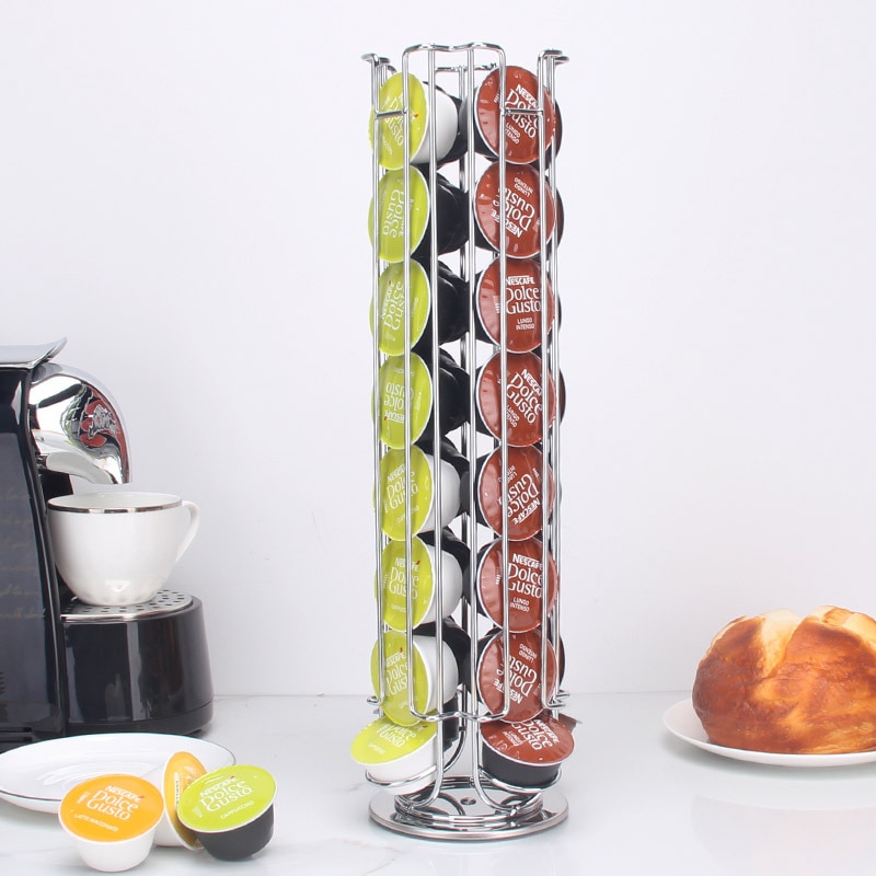 Plating Display Capsule Rack Rotatable Coffee Pod Holder Stand Storage Shelves For 24 Dolce Gusto Capsule Kitchen Accessories