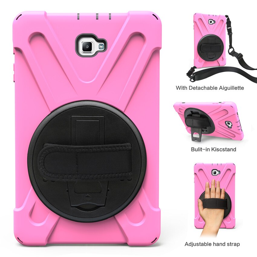 Case For Samsung Galaxy Tab a 10.1 t580 T585 T580N tablet Kids skin Safe Shockproof Armor hard cover+ Hand Strap & Neck Strap: Pink