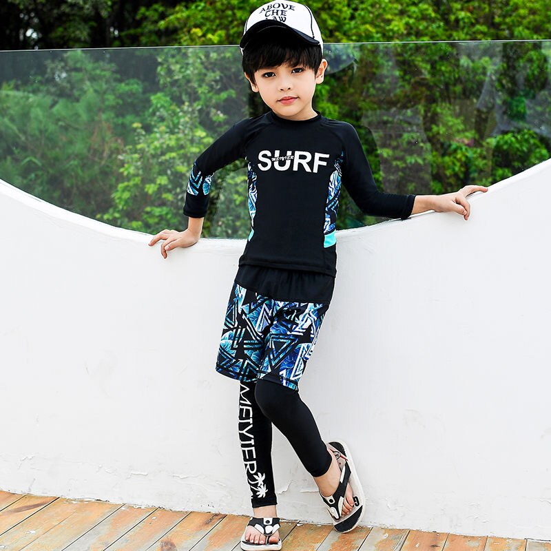 Long Sleeve Swimming Suit For Kids UPF 50+ Boys Girl Beach Sport Patchwork Bathing Sets Sun Protective Wetsuit Sport Clothes