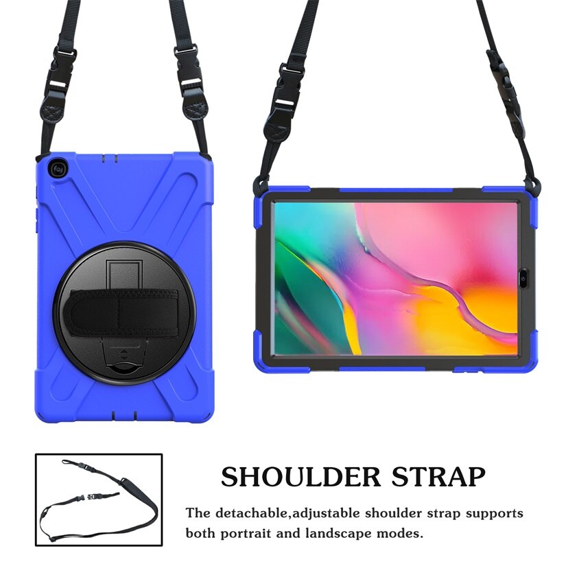 For Galaxy Tab A 10.1 Case, Shockproof High Impact Resistant Heavy Duty Armor Cover for Samsung Galaxy Tab A 10.1 T510 T515: Blue Strap