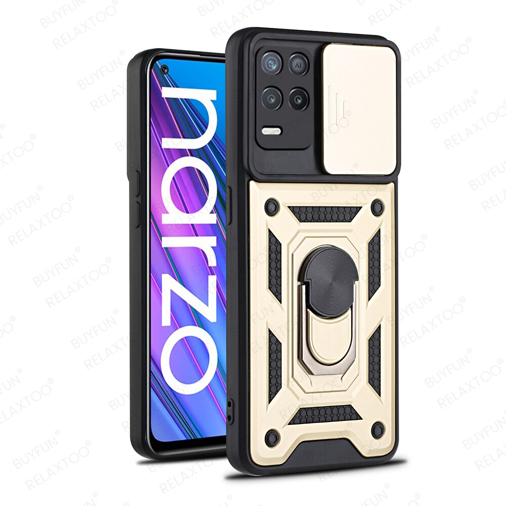 Pokrowiec na Realme Narzo 30 5G etui z pierścieniem uchwyt magnetyczny pancerz odporny na wstrząsy Coque Realmi Narzo30 5G 6.5 &#39;&#39;Push Camera Protect Funda: For Narzo 30 5G / Gold-05