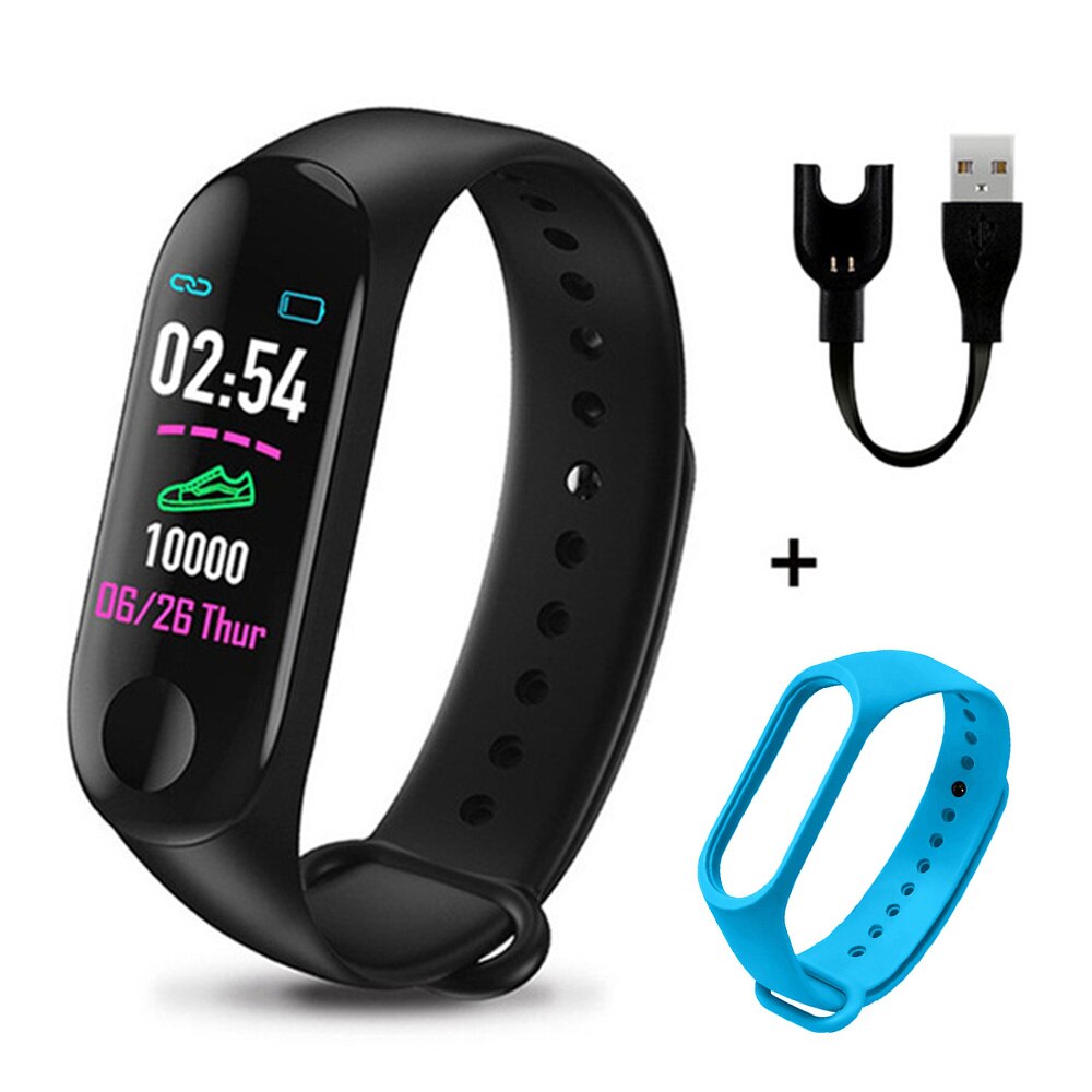 Digital Bracelet Heart Rate Blood Pressure Health Waterproof Smart Watch Men Women Bluetooth Watch Wristband Fitness Tracker: Black Light Blue