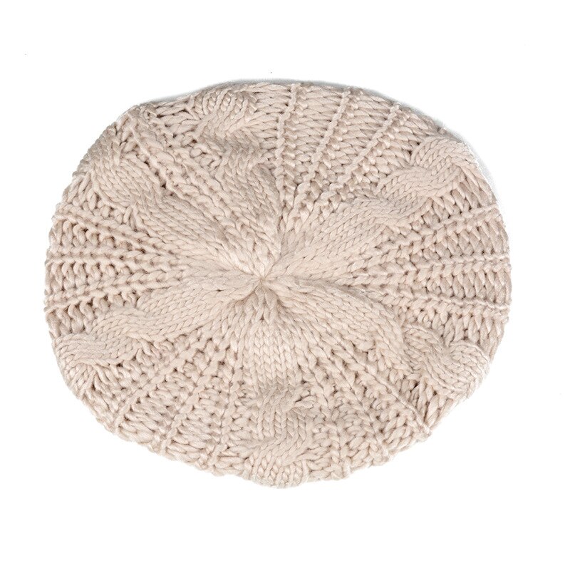 Woman Winter Knitted Beret Hats Women's Lady Beret Braided Baggy Beanie Crochet Warm WalkingWinter Hat Ski Cap: Beige