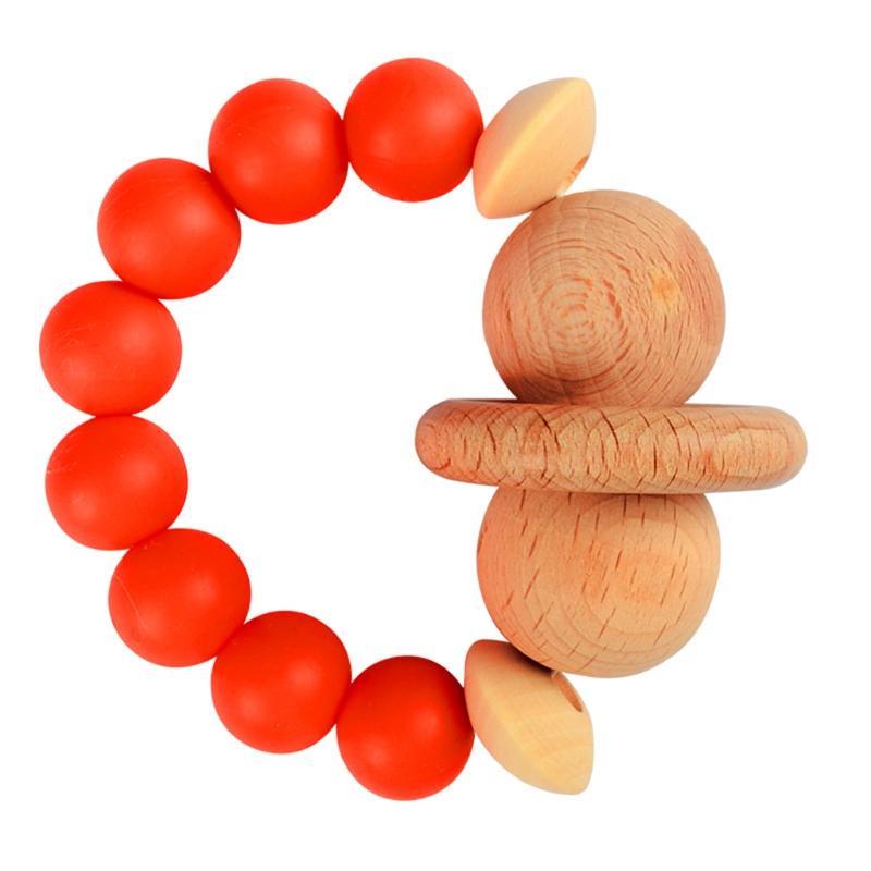 1Pc Houten Baby Grijpen Speelgoed Organic Houten Bijtring Armband Zachte Siliconen Kralen Baby Verpleging 97BD: 4