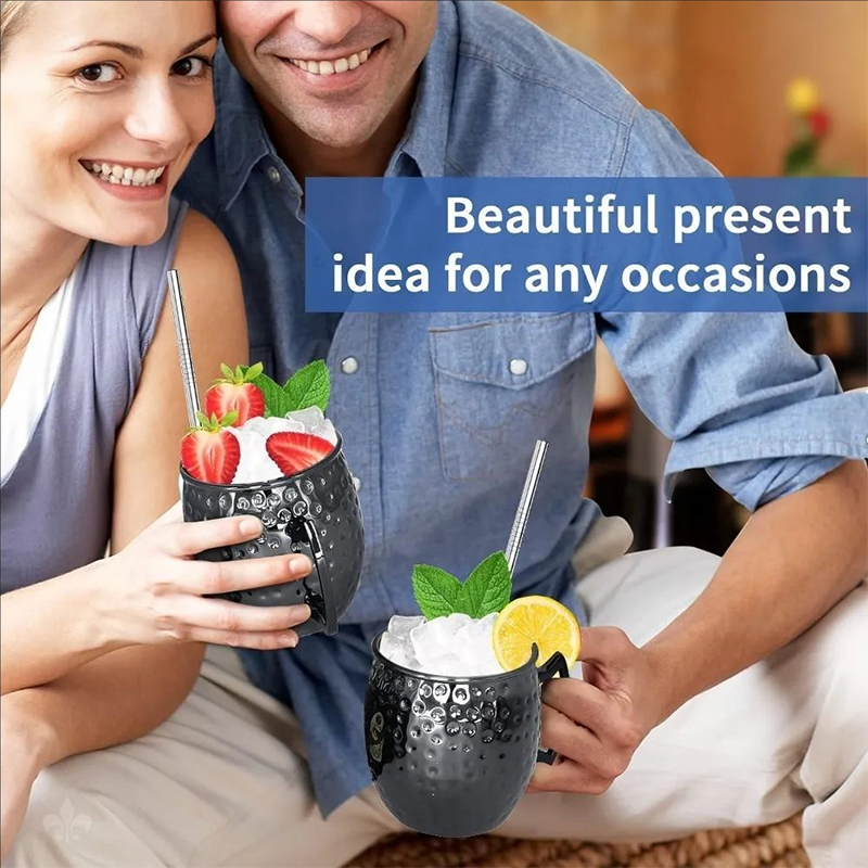 4Pcs Stainless Steel Hammered Point Cocktail Mug Non-Slip with Gold Handle Drum Mug for Home and Bar Drinking Mule Mugs
