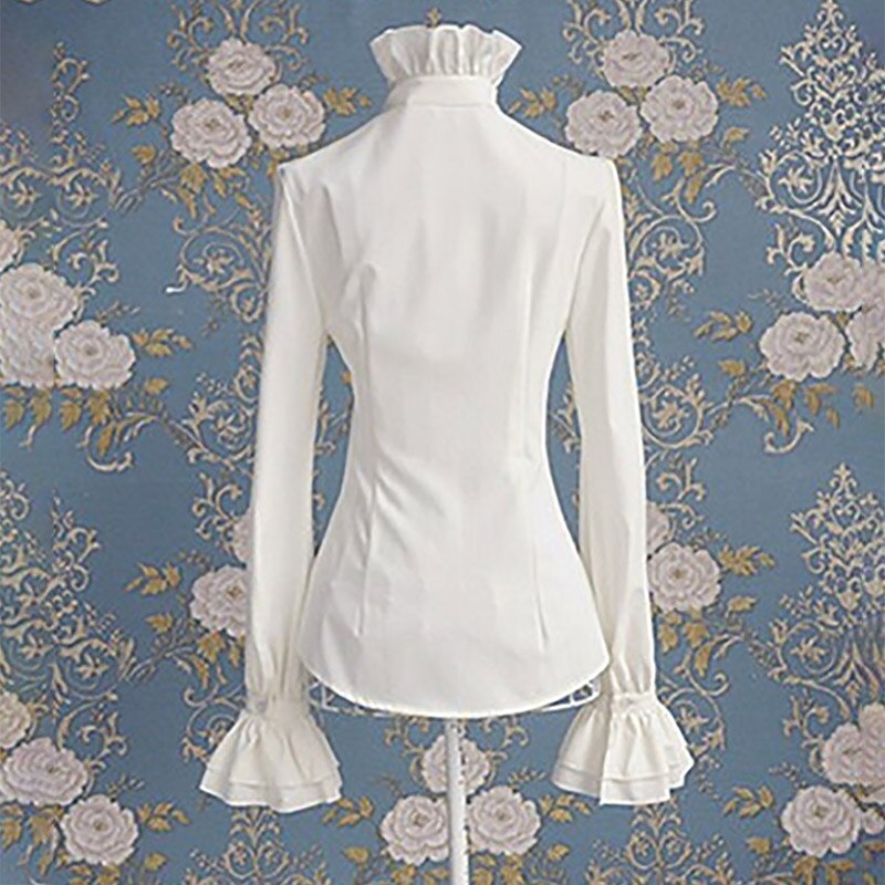 Camicia vittoriana Vintage da donna collo alto con volant camicetta abbottonata maniche lunghe vita sottile Office Lady Gothic Lotus top