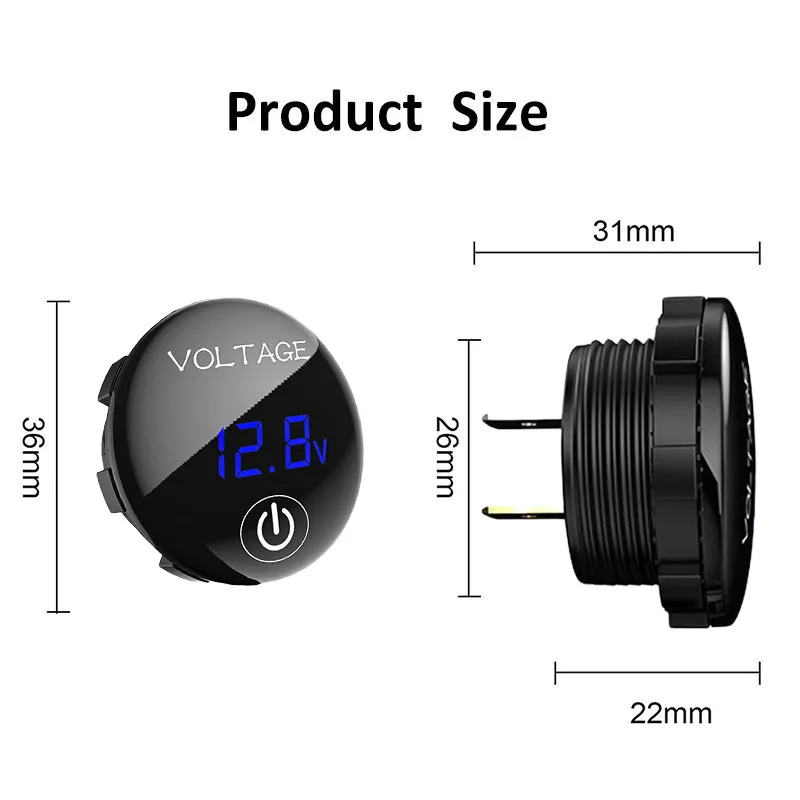 DC 5V-48V Pannello portato Voltmetro digitale Misuratore Capacità batteria Schermo volt con interruttore in poi/spento tattile per auto Barca marino