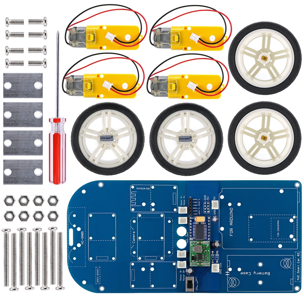 OPEN-SMART 4WD Smart Robot Car Chassis Kit Bluetooth-compatible Rubber Wheel Gear Motor with Tutorial Compatible for Arduino