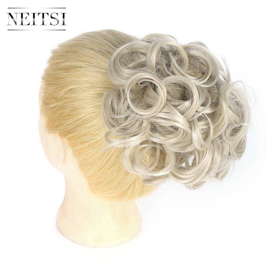 Neitsi Synthetic Bun Extensions Curly Messy Bun Hair Scrunchies Chignons Wedding Hair Piece For Women and Kids