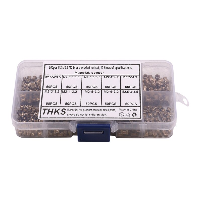 500 Pcs M2 M2.5 M3 Female Thread Copper Knurled Threaded Insert Embedment Nuts Assortment Kit Tool Embedded Parts Fastener