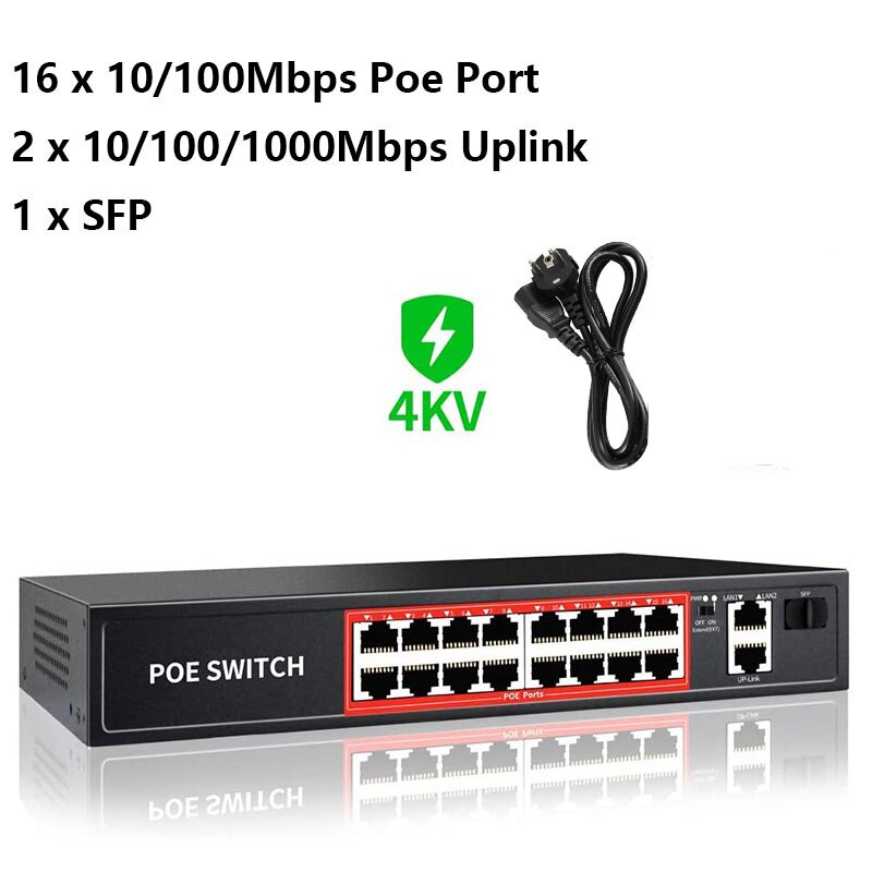 Poe Switch 48V Met 4 8 16 Poorten 100Mbps Poorten Ieee 802.3 Af/Op Ethernet Switch Geschikt voor Ip Camera/Draadloze Ap/Poe Camera