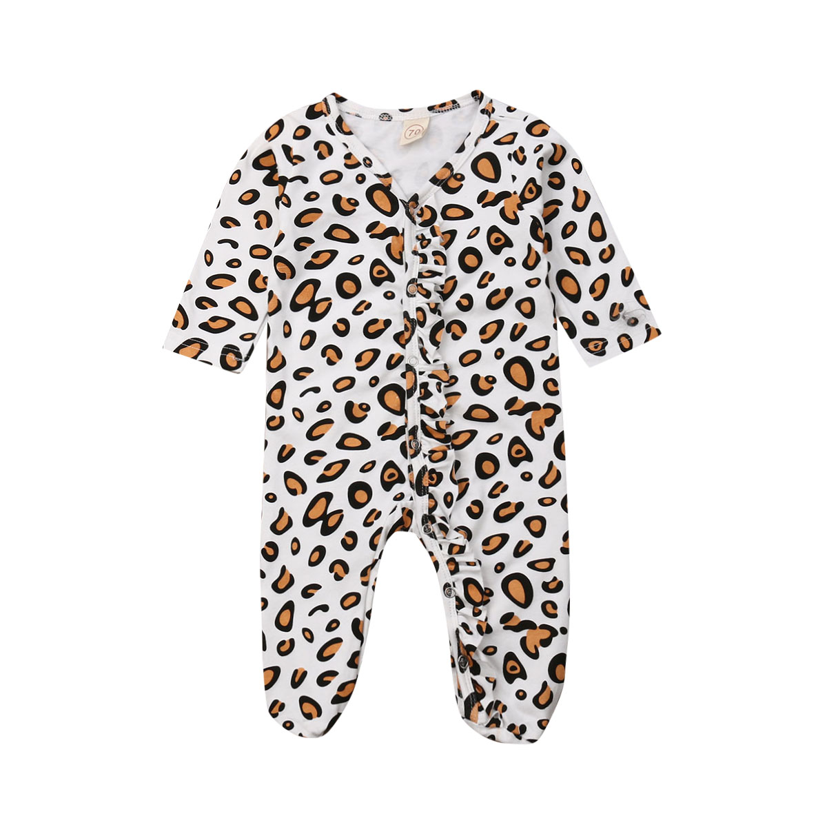 Pasgeboren Baby Baby Boy Meisje Luipaard Katoen Romper lange mouwen v-hals button Jumpsuit Bodysuit Kleding