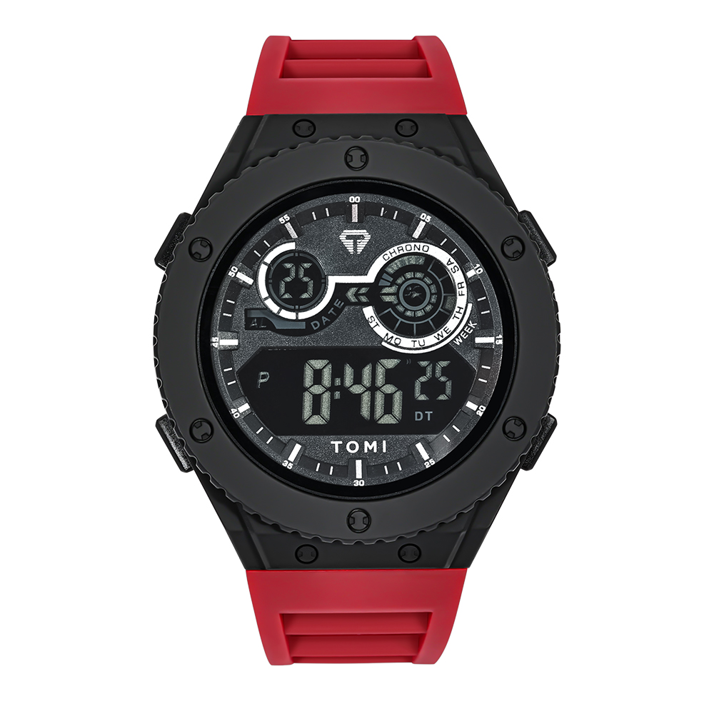 TOMI-reloj Digital luminoso LED para hombre, minimalista, resistente al agua hasta 30M, deportivo, con fecha, electrónico para estudiantes: Rojo