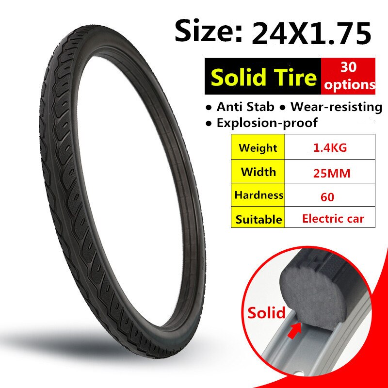24*1.75 Bicycle Solid Tire 24 Inch Anti Stab MTB Riding Road Bike 24x1.75 Solid Tyre Cycling Tyre