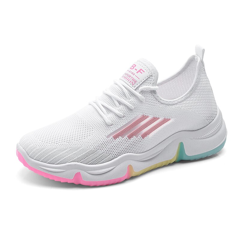 Sneakers kvinders lette fritidssko regnbuebund komfortable flade sko smukke og alsidige kvinder air mesh sko: Hvid / 7