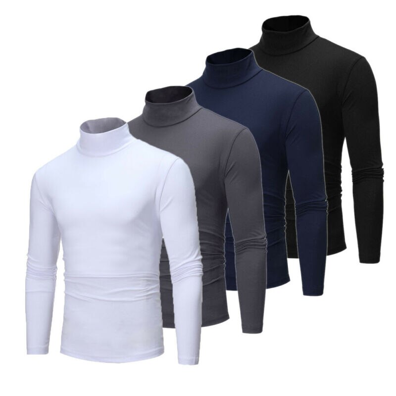 T-shirt manches longues col montant homme col roulé tricoté en coton thermique, sous-vêtement pour homme, , pour l'hiver, hauts pour hommes