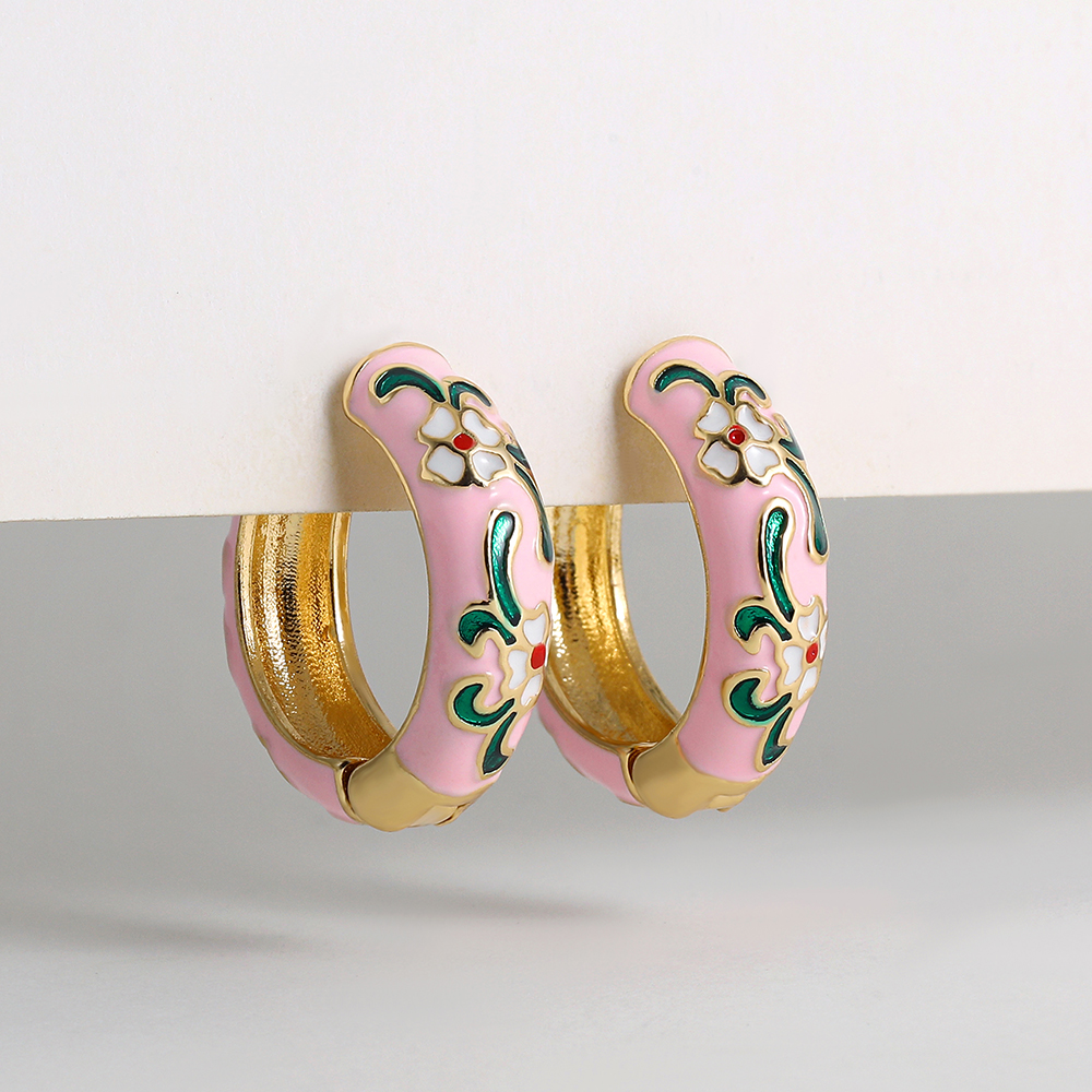 Orecchini a cerchio piccoli con fiori colorati Vintage ▾ Smalto in metallo Fiori e piante Cerchio Huggie cerchi Regalo di gioielli alla moda femminile