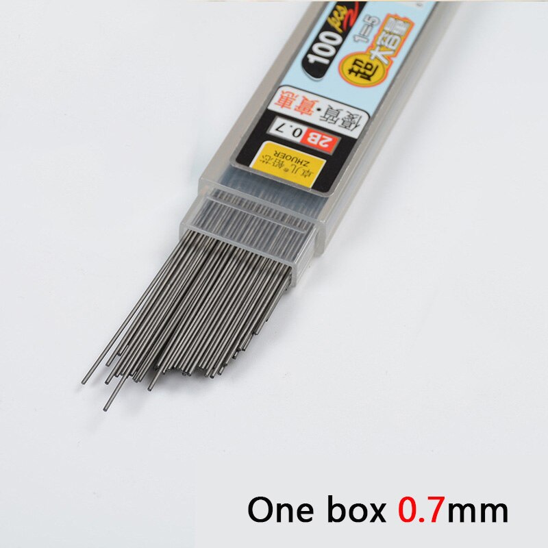 100 unids/caja 2B grafito lápiz/0,5/0,7mm recambio de lápices mecánicos para niños herramientas de pintura de la Oficina de la escuela suministros: 0.7mm