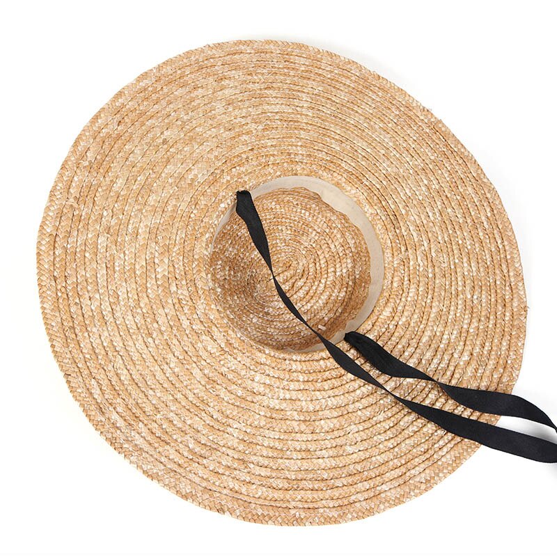 Sombrero de paja de trigo Natural para mujer, sombrero de playa con cinta para el verano del , gorro de playa con visera ancha de 15CM, protección uv para mujer, sombreros de playa para el sol: Black
