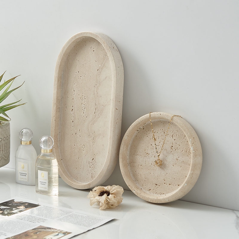 Small Natural Marble Tray, Carving Oval Sundries Storage, Home Ornaments, Tray Storage, 25x12x2cm