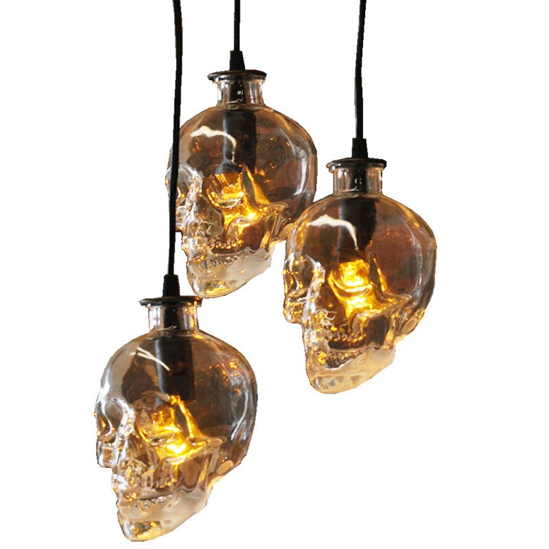 modern Skull Clear Glass Pendant Lights Retro Demon Skull Ghost Evil Skeleton Pendant Lamp Bar Dinning Room LED Lighting Fixture