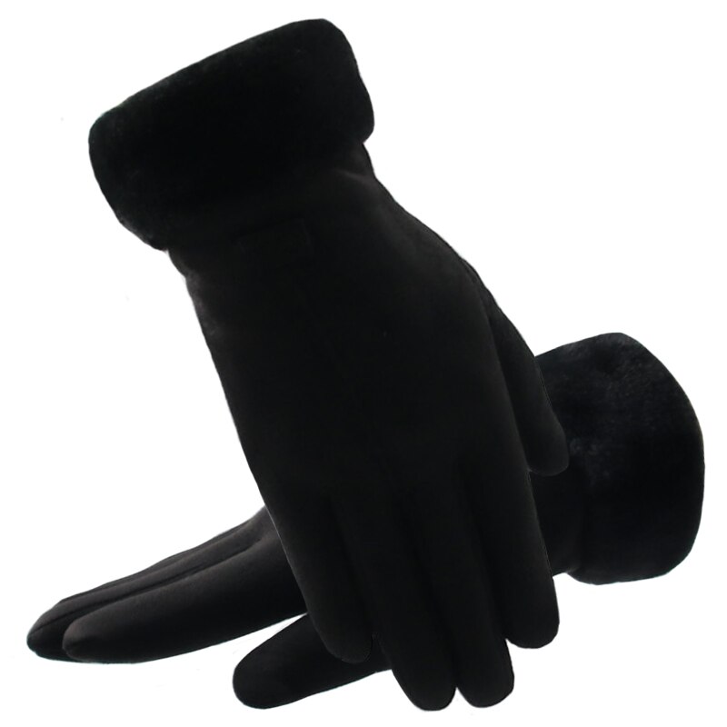 Vinterhandsker til kvinder berøringsskærm dame ruskind varm plys inde fingerhandsker kvindelige vinter bløde sorte vanter handsker: Sort