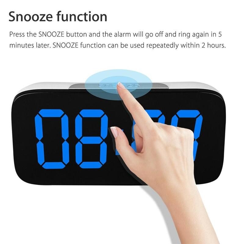 Stor skärm tyst digital väckarklocka elektronisk klocka led display spegel snooze bord skrivbord väckarklockor natt ljus