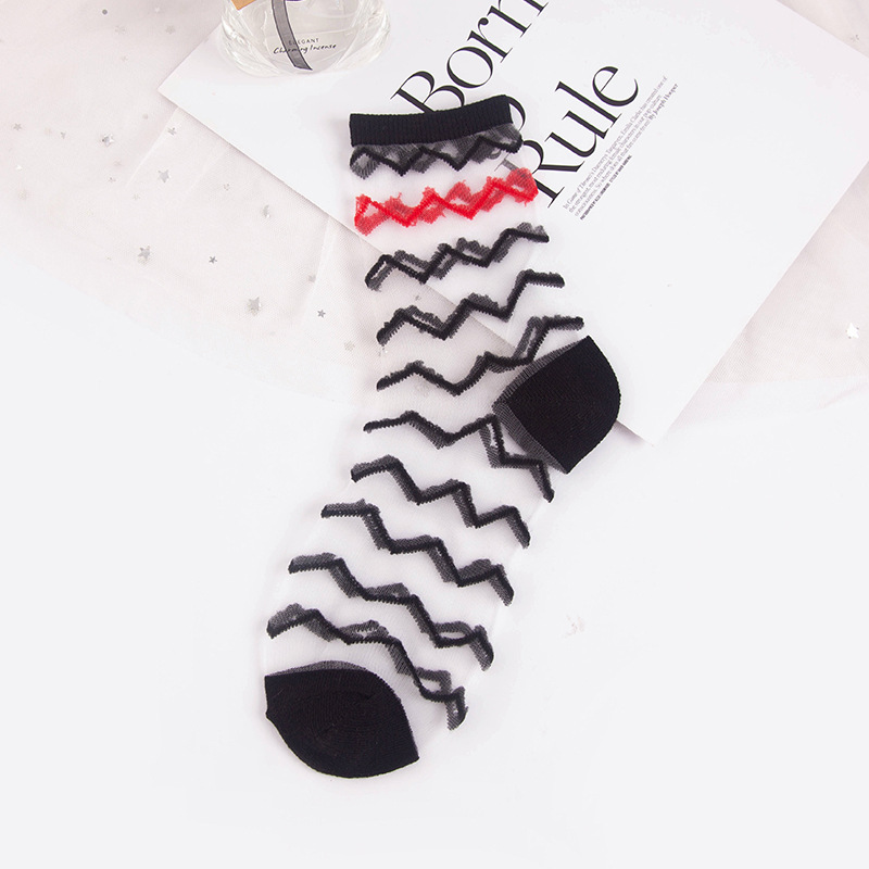 Spring Summer Ultra-thin Glass filament Socks Woman Printing Dots Korean Style Silk Socks Cute Stripe Transparent Socks: 2
