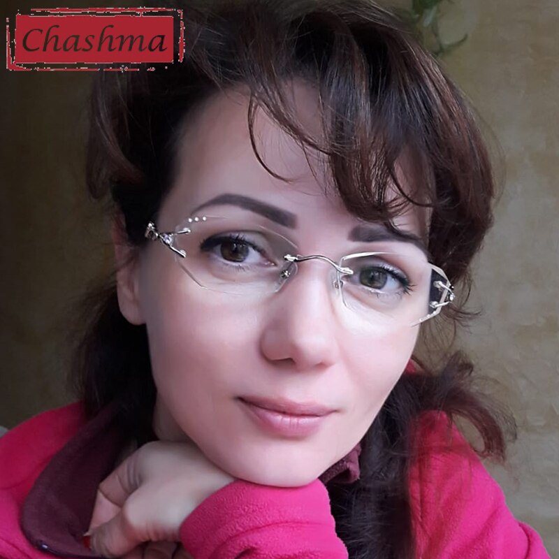 Chashma Luxury Tint Lenses Myopia Glasses Reading Glasses Diamond Cutting Rimless Prescription Glasses for Women