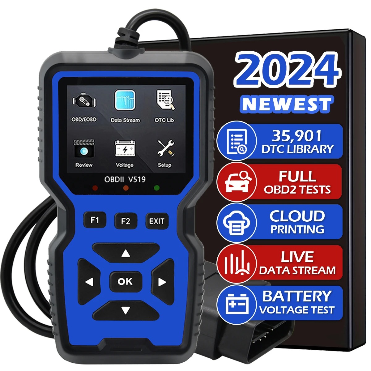 OBD2 Scanner Live Data Mechanic OBDII Diagnostic Code Reader Tool for Check Engine Light: Blue