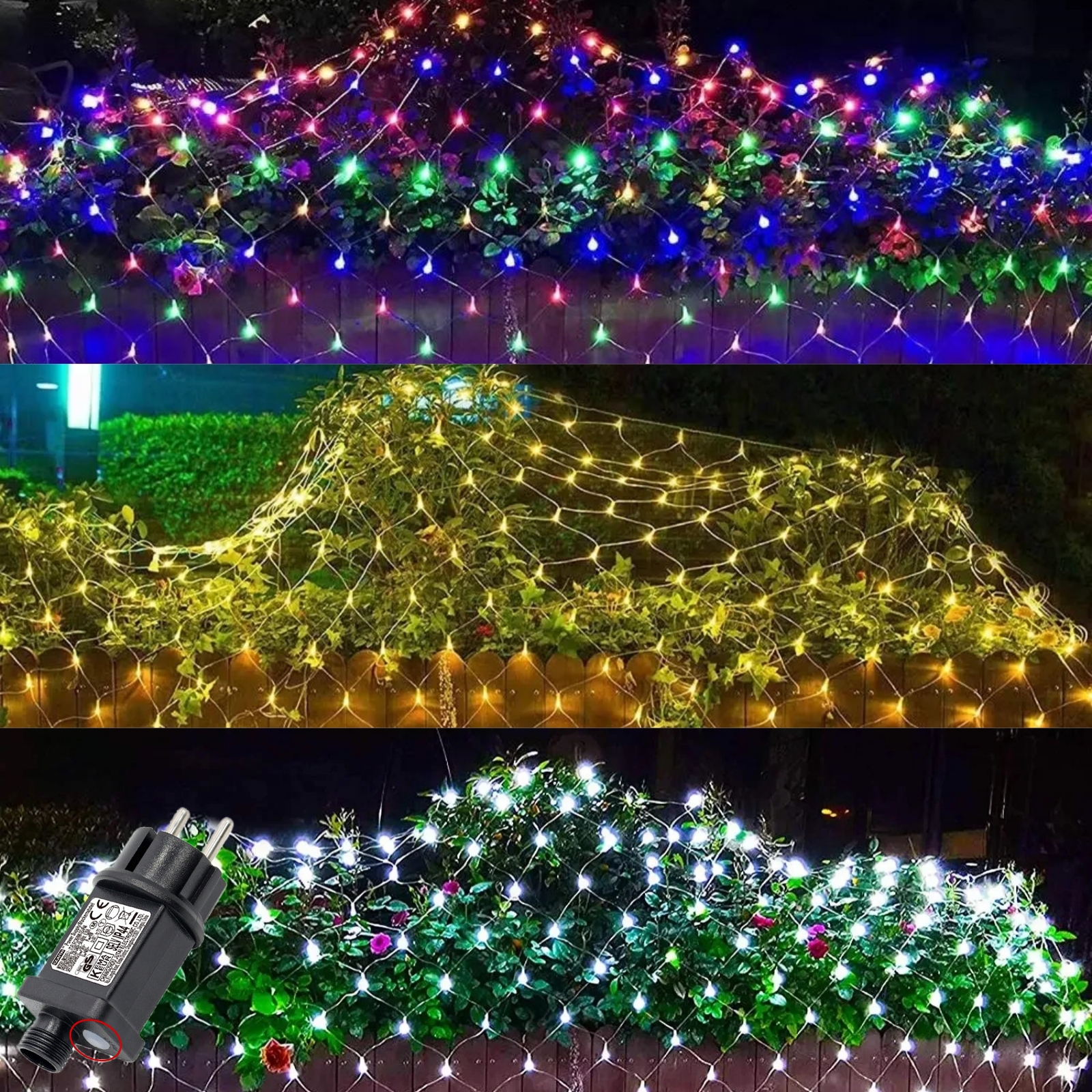 Guirnaldas de luces LED de malla de 24V, 1,5x1,5 M, 3x2M, 6x4M, cortina impermeable para exteriores, lámpara de cadena, decoración del banquete de boda de Navidad, blanco cálido RGB
