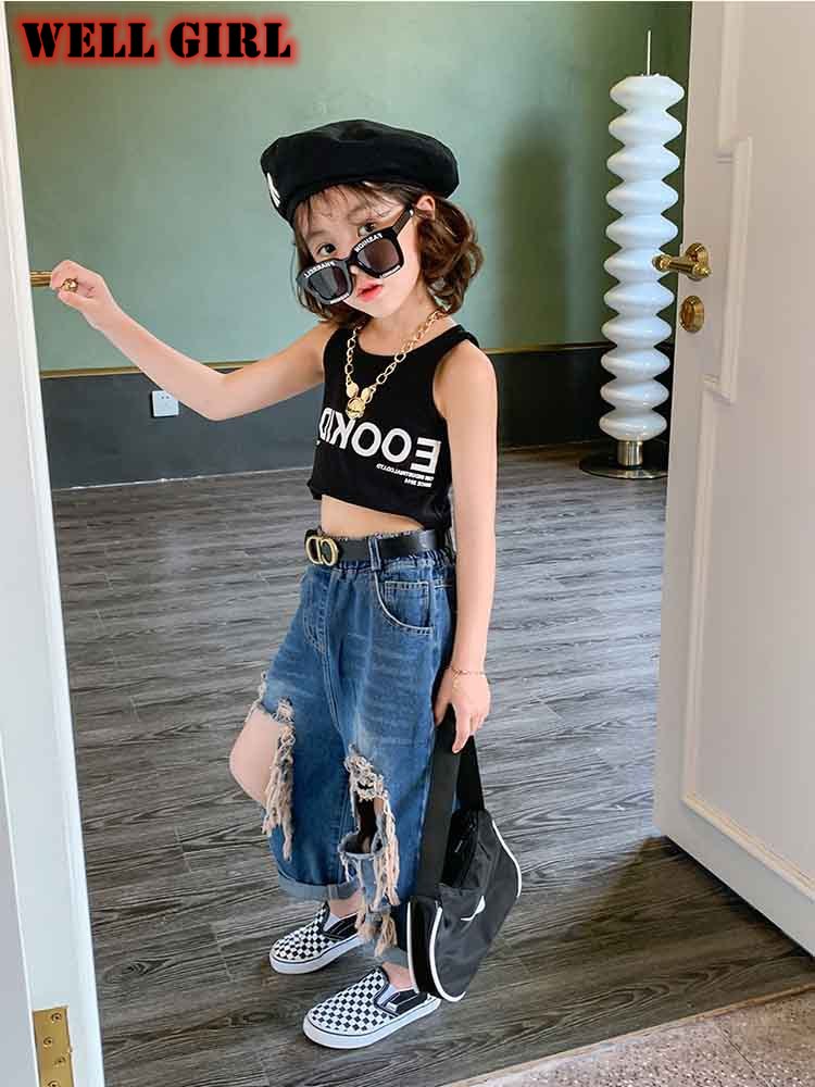 Toddler girl fall clothes 2020 fori in difficoltà jeans per bambina pantaloni scava fuori pantaloni in denim strappati bambini bambini da 3 a 8 anni